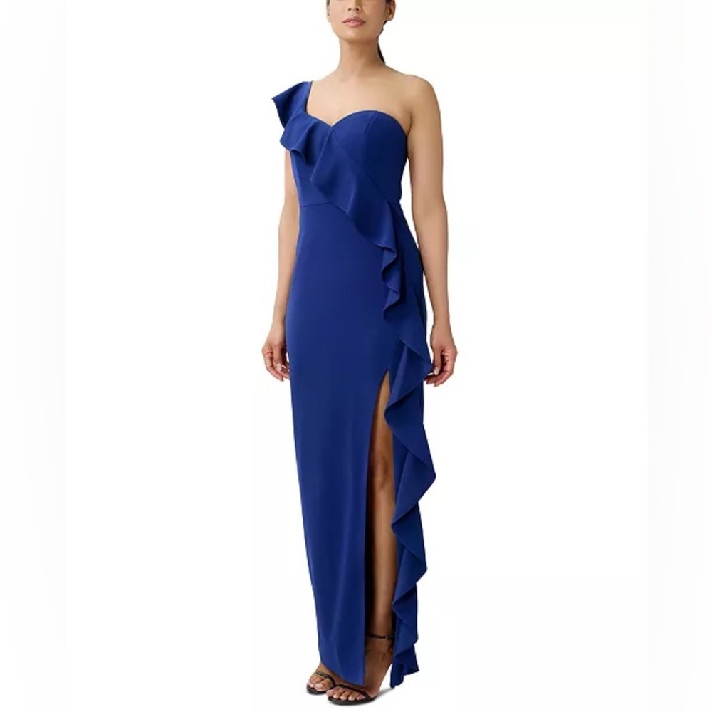 Aidan Mattox Blue One-Shoulder Maxi Dress